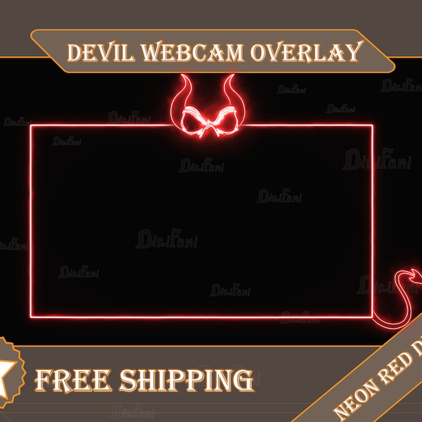 Animated Neon Red Devil Webcam Overlay / Facecam, Game Frame/ Twitch Graphics / Flair Decoration / Neon Rounded Corners Camera