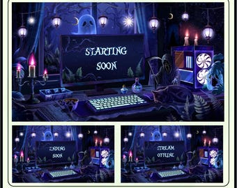 Sovrapposizioni animate per lo streaming con scrivania fantasma per PC, sovrapposizioni animate per Twitch con scrivania fantasma per PC a tema Halloween, sovrapposizioni per lo schermo di streaming con scrivania fantasma per PC per gli streamer