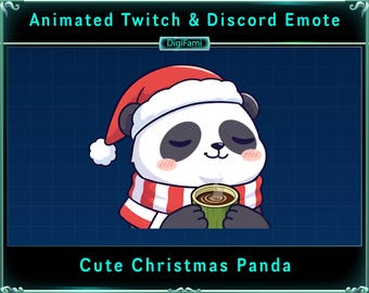 Süßer Kaffeetrinken Weihnachten Panda animiertes Twitch Emote, Kaffeetrinken Panda Chat Emotes, Panda Twitch Emotes für Streamer, Chatten