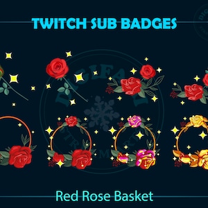 Red Rose Basket Twitch Sub Badges, Beautiful Red Rose Basket Twitch Sub Badges, Kawaii Sub Badges for Streamers, YouTubers, Titokers