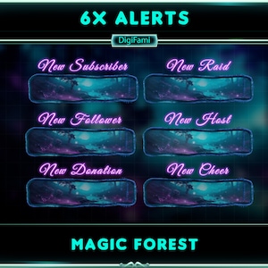 ANIMATED Twitch ALerts Witchy Forest, Witchy Forest StreamAlerts, Fairy Forest Animierte Twitch Alarme für Streamer, OBS, Streamlabs