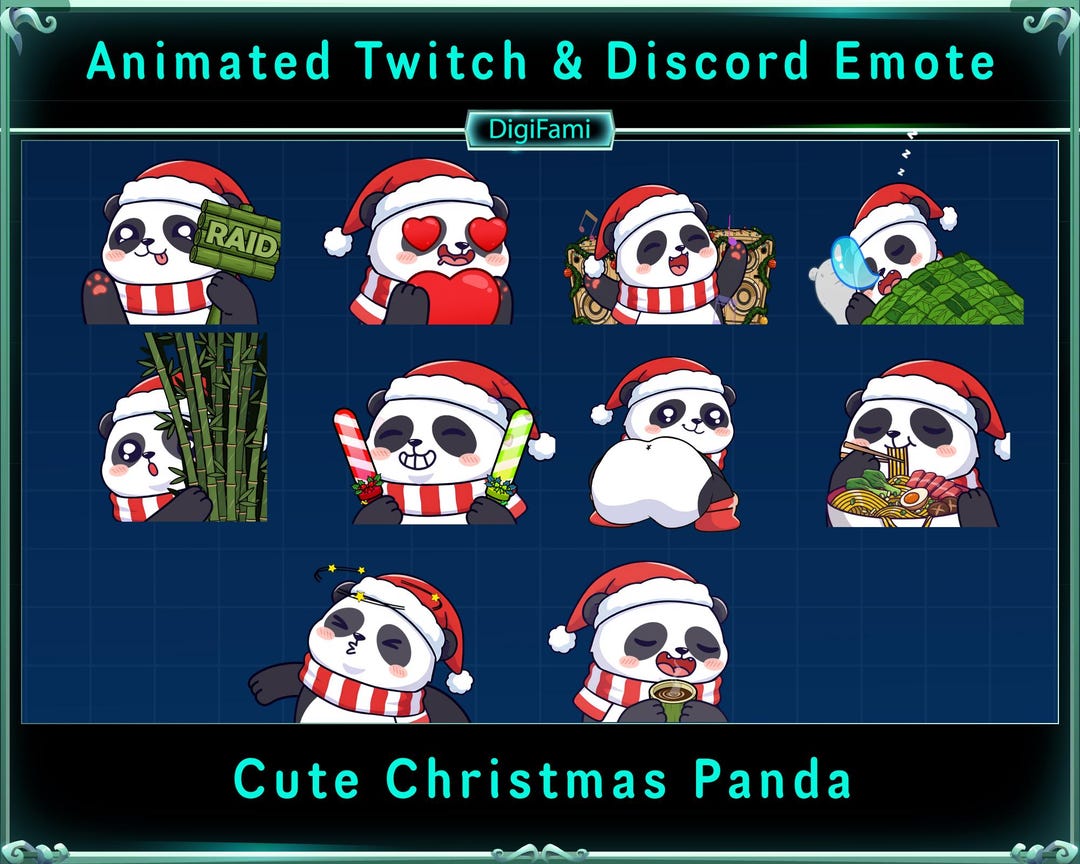 Cute Christmas Panda Animated Twitch Emote Bundle, Cute Panda Chat ...