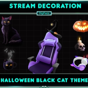 Halloween PC Room Stuffs Animated Twitch Decoration, Halloween Witchy PC Stuffs Stream Decoration for Streamers, OBS, StreamLabs