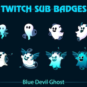 Blue Halloween Ghost Twitch Sub Badge, Cyan Cute Devil Ghost Twitch Sub Badge for Streamers, YouTuber, Discord, Streamlabs, OBS