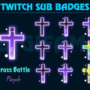 Purple Cross Bottle Twitch Sub Badge, Purple Liquid Cross Twitch Sub Badge, Cross Sub Badges for Streamer, YouTuber, Discord