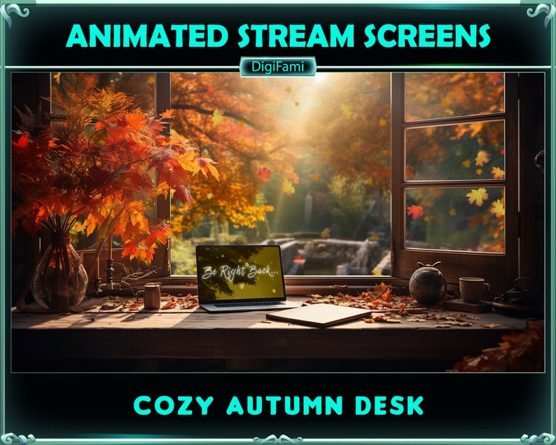 ANIMATED Twitch Stream Overlays Autumn PC Desk, Working Desk in Fall ...
