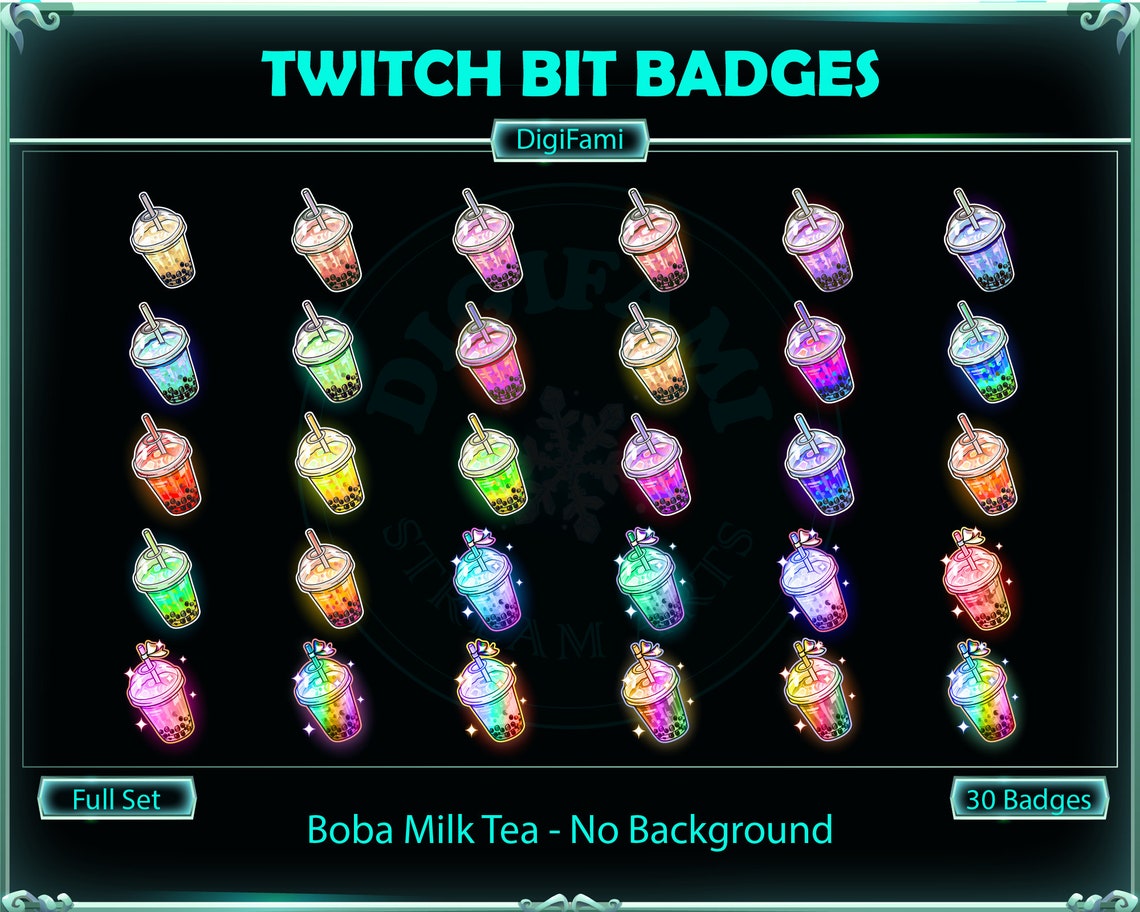 Cute Bubble Milk Tea Twitch Bit Badges, Colorful Bubble Tea Twitch Sub ...