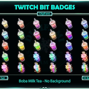 Cute Bubble Milk Tea Twitch Bit Badges, Colorful Bubble Tea Twitch Sub Badges, Kawaii Sub Badges for Streamer - No Background