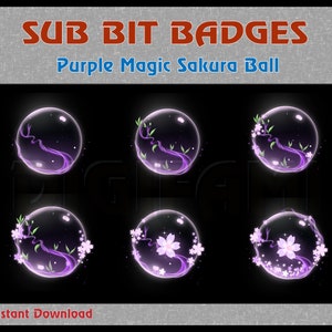 Purple Magic Sakura Ball Twitch Sub Bit Badges / Cherry Blossom Sub Badges / Stream Artworks for Streamers