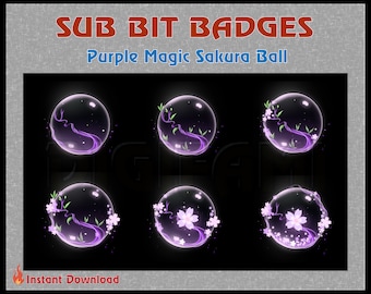 Purple Magic Sakura Ball Twitch Sub Bit Badges / Cherry Blossom Sub Badges / Stream Artworks para Streamers