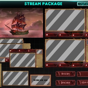 RED Ghost Pirate Ship Animated Twitch Overlay Package, Blood Pirate Ghost Ship Animated Stream Overlay Bundle for Streamers, OBS, Streamlabs