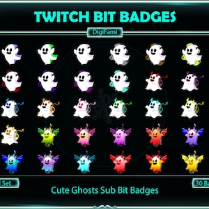 White Halloween Ghost Twitch Sub Bit Badges, Cute Devil Ghost Twitch Sub Bit Badges, Cute White Ghost Sub Bit Badges for Streamers, Discord