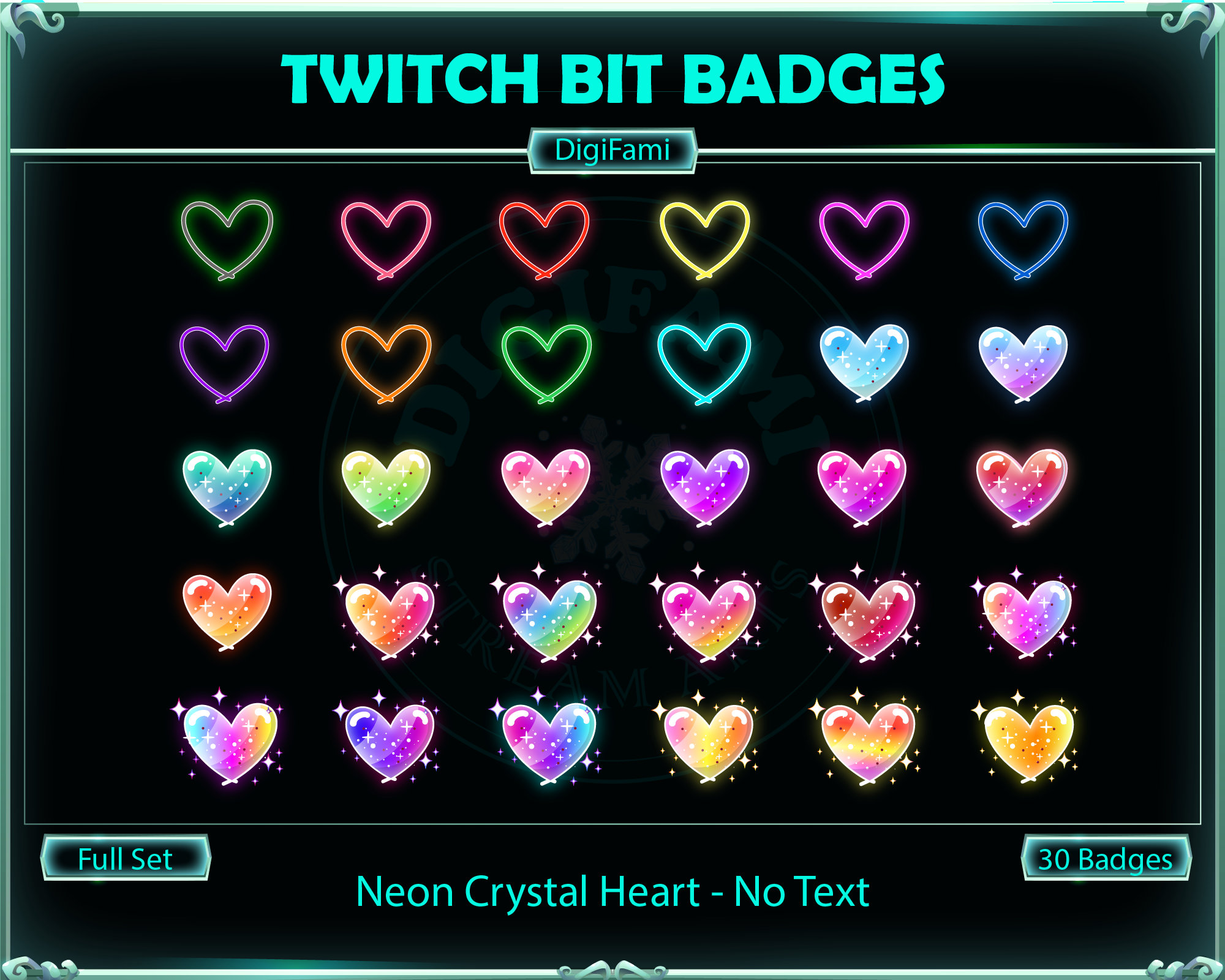 Heart Sub Badges - 6 x Shiny Twitch Sub Badges with Photoshop Files