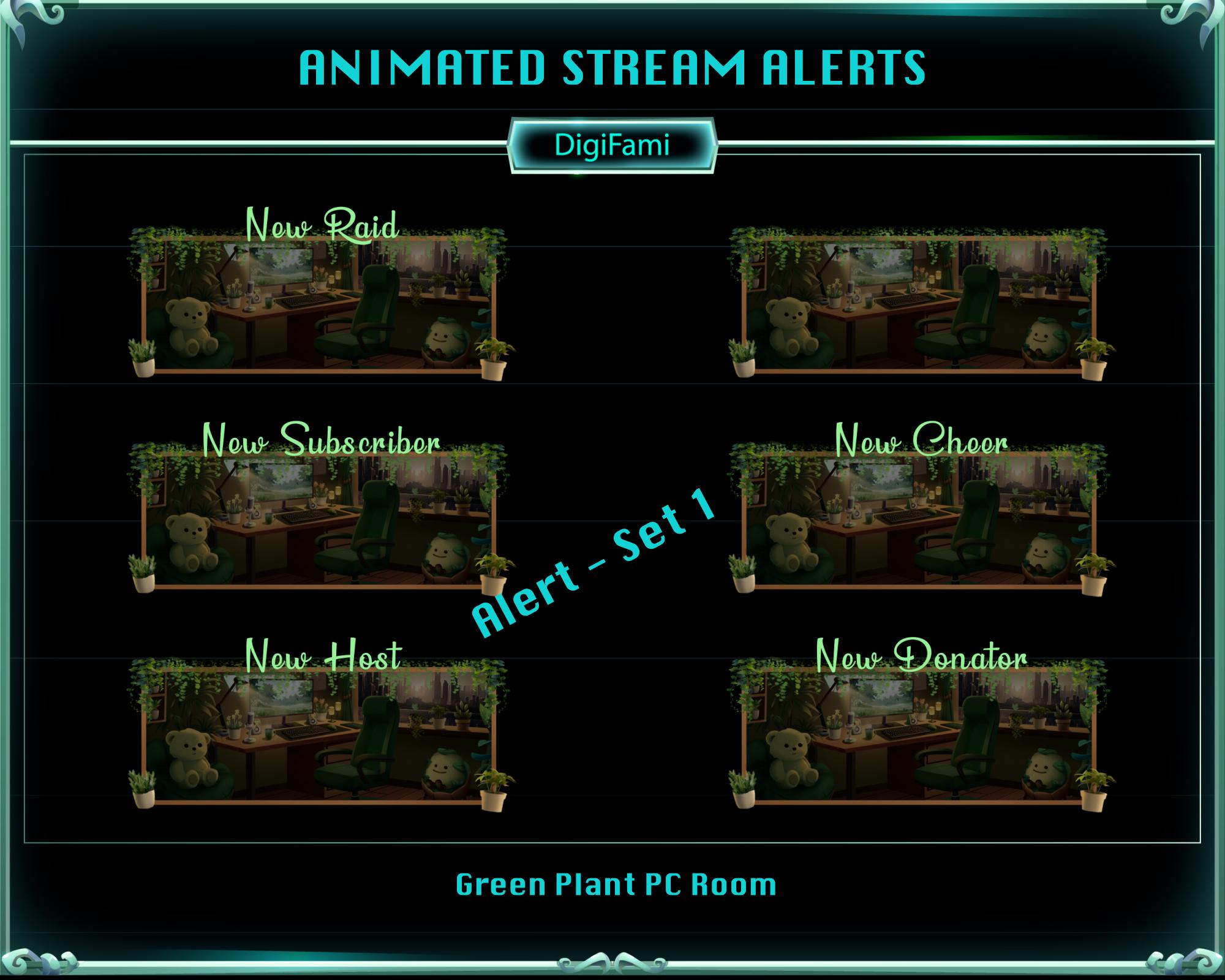 ANIMATED Stream Overlay Package Green Plant PC Room, Green Plant PC ...