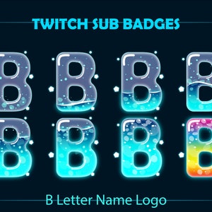 Insignias de Twitch Sub de Letter B, Insignias de Twitch de Botella de Letra B líquida para Streamers, Discord, Logotipo de nombre de letra B azul, Insignias de Twitch Bit