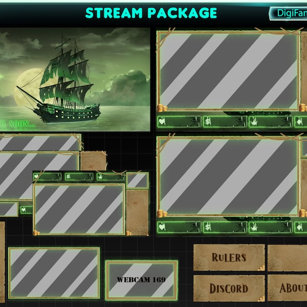 Ghost Pirate Ship Animated Twitch Overlay Package, Pirate Ghost Ship Animated Stream Overlay Bundle for Streamers, OBS, Streamlabs