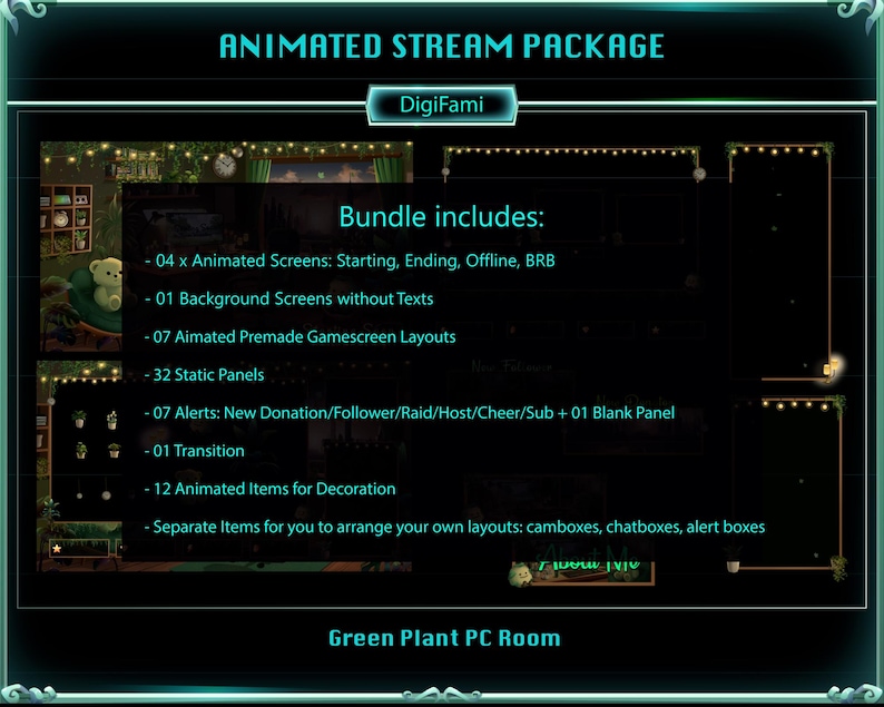 ANIMATED Stream Overlay Package Green Plant PC Room, Green Plant PC ...