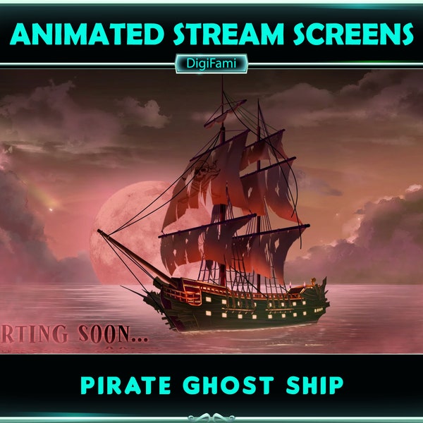 RED Ghost Pirate Ship Animated Twitch Screen Overlays, Blood Pirate Ghost Ship Animated Stream Screen Overlay for Streamers, OBS, Streamlabs