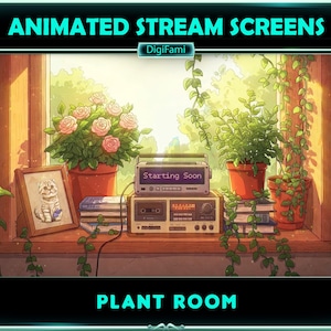 Animated Twitch Overlays Retro Rose Room, Cozy PC Room Animated Stream Screen Overlays for Streamers, OBS, Streamlabs