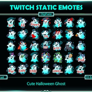 35 Cute Halloween Ghost Static Twitch Emotes, Cute Ghost Stream Chat Emotes for Chatting, Discord, Twitch, Kick, TROVO, ETC.
