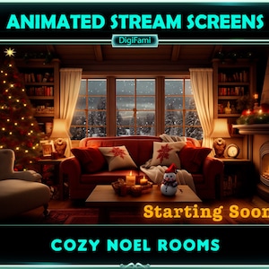 ANIMERADE Twitch Stream-överlägg Mysigt julrum, animerade streamskärmar för Mysigt julrum för streamers, OBS, Streamlabs - Ver. 1