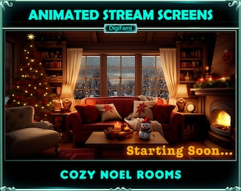 ANIMATED Twitch Stream Overlays Cozy Christmas Room, Cozy Christmas Room Animated Stream Screens for Streamers, OBS, Streamlabs - Ver. 1