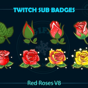 8 Red Roses Twitch Sub Bit Badges, 8 Pretty Red Roses Twitch Sub Badges, Kawaii Sub Badges for Streamers, YouTubers, Titokers, OBS