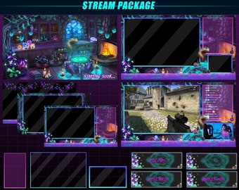 Magical Witchy House Animated Stream Package, Magic Witchy Room Animated Twitch Overlays for Streamer, OBS, Streamlabs