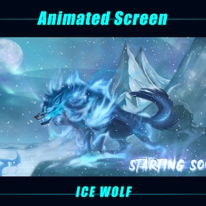 ICE Wolf Animated Twitch Stream Overlays, Winter Ice Wolf Twitch Screen Overlays for Streamers, VTubers, OBS