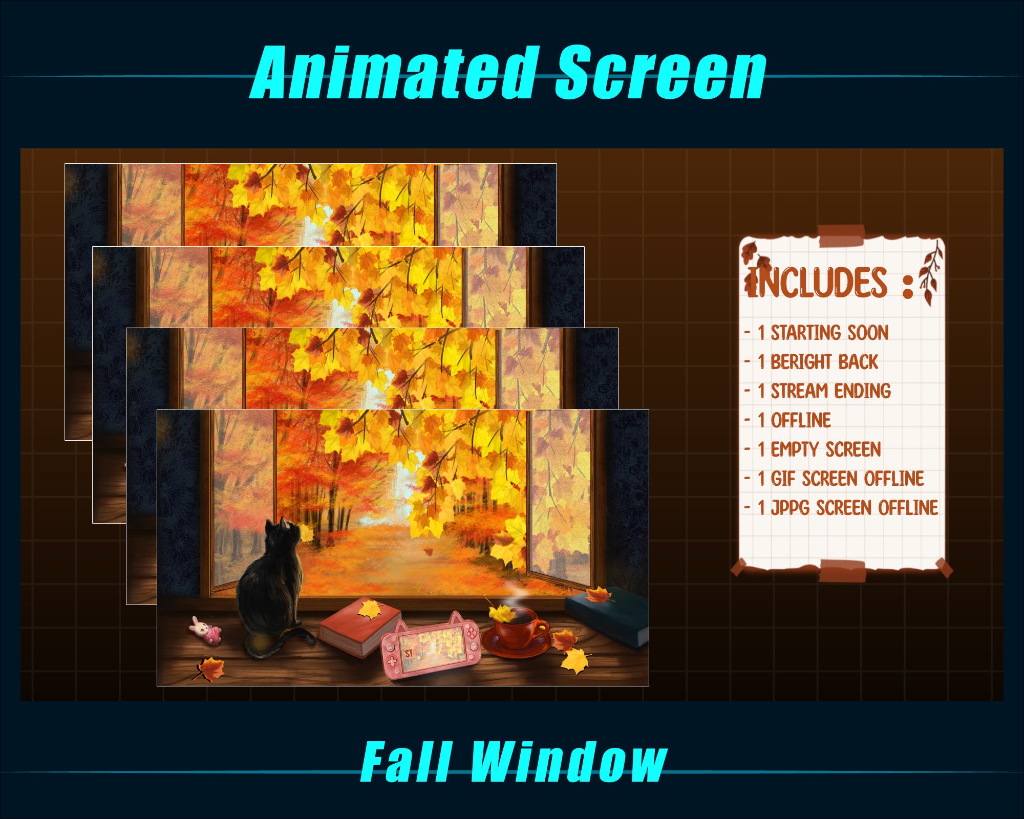 Animated Twitch Overlay Package, Cat by Fall Window Animated Stream ...