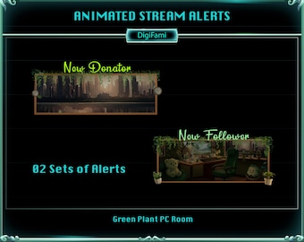 Green Plant PC Room Animated Twitch Alerts, Green Plant PC Room Stream Alerts for Streamers
