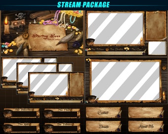 Animated Twitch Overlay Package Pirate Desk / Pirate Treasure Animated Stream Package / Streamers, Vtubers, OBS, Tiktok, YouTubers