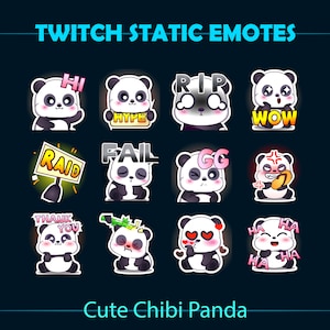 Lindo Chibi Panda Twitch Emotes Package, Cute Panda Bear Static Stream Chat Emotes para chatear, Discord, OBS, Streamlabs