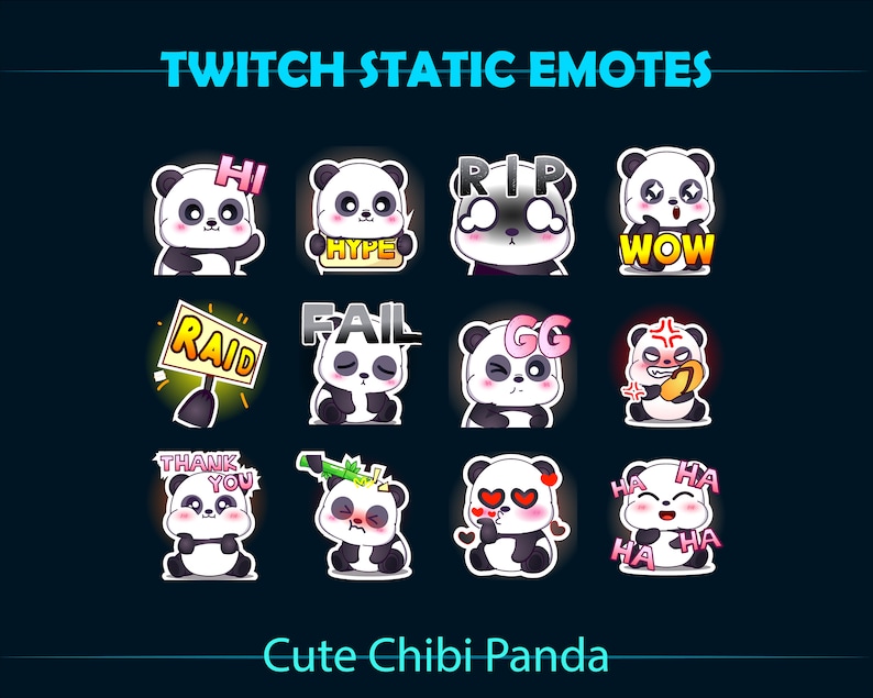 Cute Chibi Panda Twitch Emotes Package, Cute Panda Bear Static Stream ...