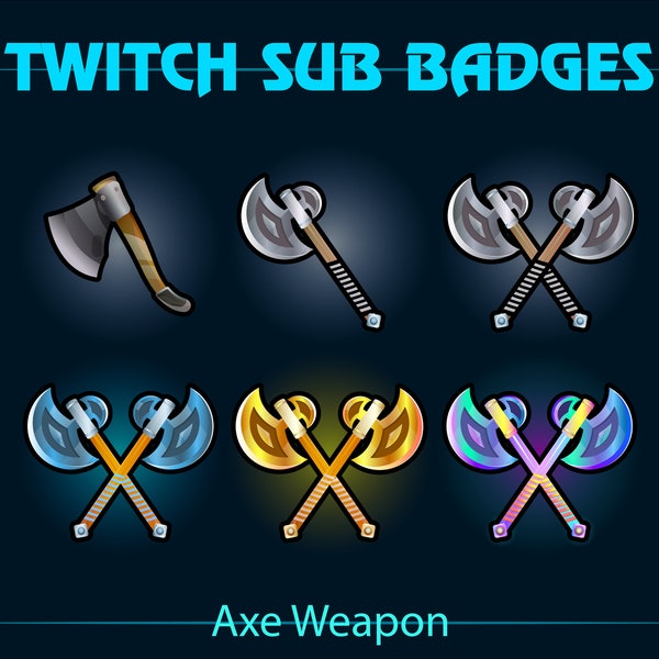 Axe Weapon Twitch Sub Bit Badges, Medieval Axe Twitch Cheer Badges, Kawaii Sub Badges for Streamers, YouTubers, Tiktokers, OBS, Streamlabs