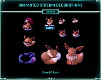 Cute Evee Animated Twitch Stream Decoration, Evee Twitch Stuffs, Evee Stream Items for Streamers, Vtubers, OBS, YouTubers