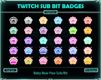 Baby Bärentatze Twitch Sub Bit Abzeichen, Bärentatze Twitch Sub Abzeichen, Bärentatze Twitch Bit Abzeichen, Stream Abzeichen Set