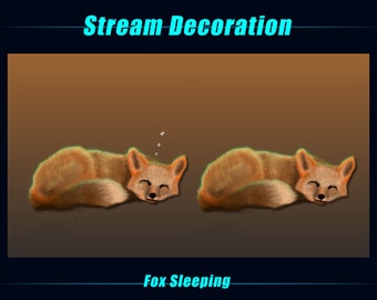 May include: Two orange foxes are curled up sleeping on a brown background. The foxes have white fur on their chests and white noses. The foxes are sleeping with their eyes closed and their mouths slightly open. The text "Fox Sleeping" is written below the foxes.