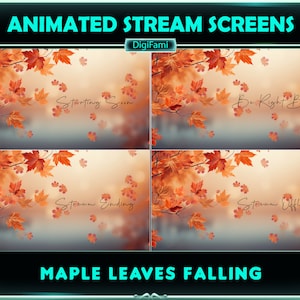 ANIMIERTE Twitch Stream Overlays Autumn Falling Leaves, Falling Maple Leaves Animierte Stream Screens für Streamer, OBS, Streamlabs - Ver. 2