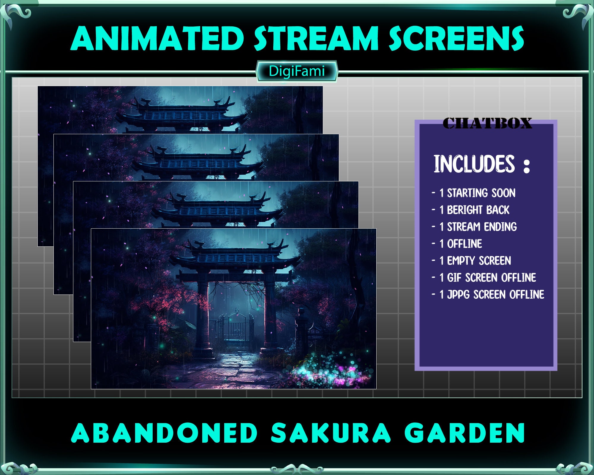 ANIMATED Twitch Stream Overlays Abandon Sakura Garden, Horror Sakura ...