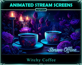 ANIMATED Twitch Stream Overlays Witchy Coffee, Witchy Garden Animated Stream Screens, Witchy Twitch Overlays for Streamers, OBS, Streamlabs