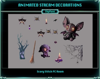 Spooky Stitch Items Animated Twitch Stream Decoration, Halloween Scary Stuffs Twitch Stream Decoration for Streamers, Vtubers