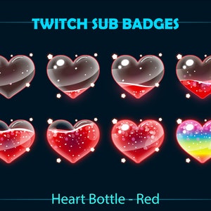RED Love Heart Bottle Twitch Sub Badges, RED Heart Bottle Twitch Sub Badges, Stream Artworks for Streamers, Youtubers, Discord