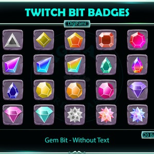 Gem Twitch Bit Badges Set, Gem Twitch Bit Badges, Crystal Gem Bit Badges for Streamers, Discord, YouTubers - Without Text