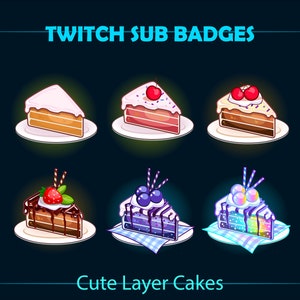 Odznaki Cute Yummy Cakes Twitch, Odznaki Cute Layer Cakes Twitch Sub Bit, Tęczowe ciasta dla Streamera, Discord, YouTube, OBS, Streamlabs