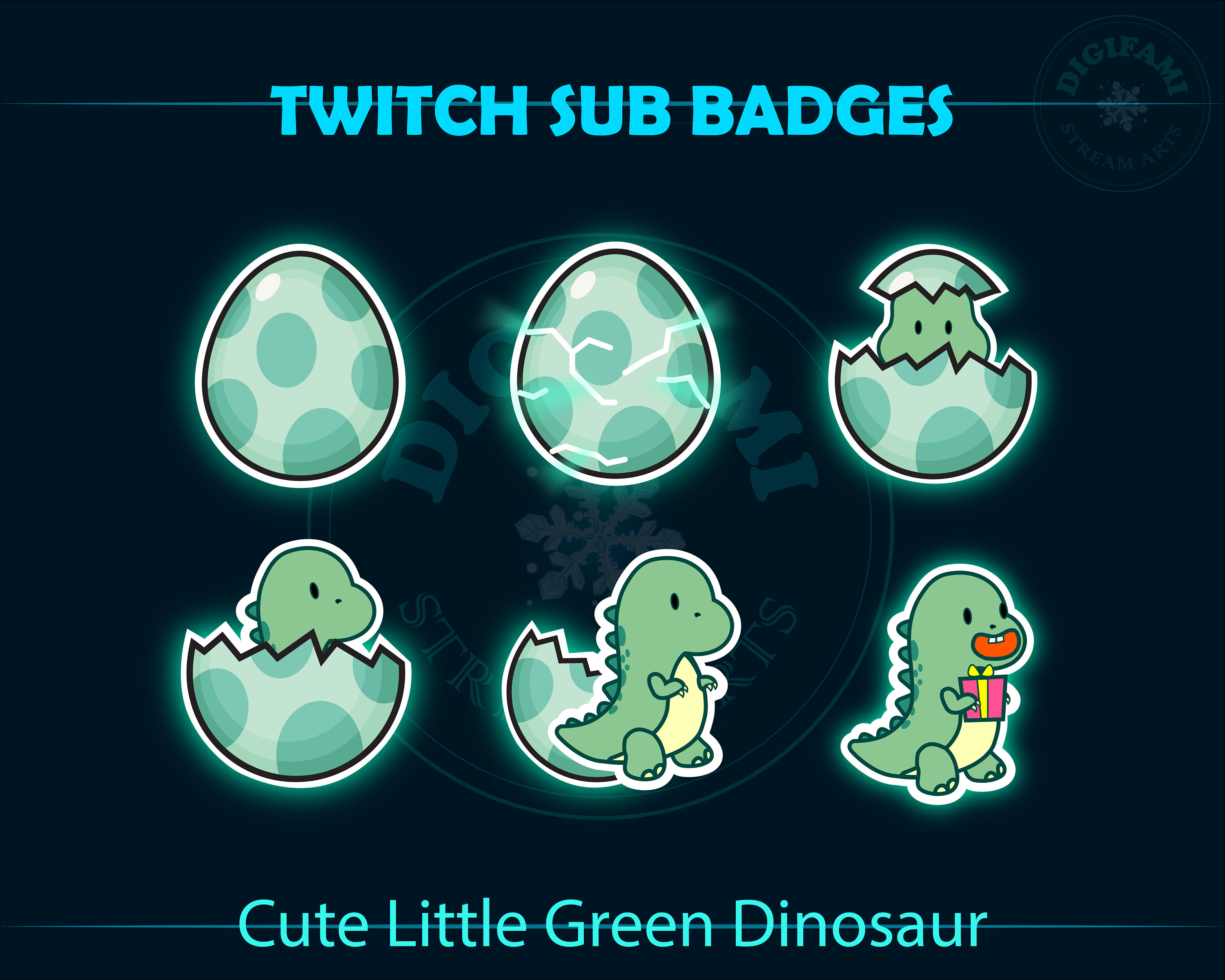 Cute Little Green Dinosaur Twitch Sub Badges, Cute Little Dinosaur ...