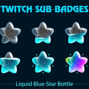 Blue Liquid Star Bottle Twitch Sub Bit Badges / Kawaii Sub Badges for Streamer, YouTuber, Tiktok, OBS / Cyan / Rainbow / Magic Bottle Badges