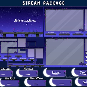 ANIMATED Sleeping Black Cat Twitch Stream Overlay Package for Streamers / Stream Artwork