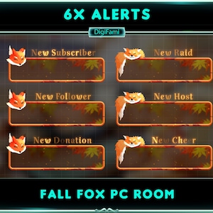 Animated Twitch Alerts Autumn Fox, Animated Fall Fox Twitch Alerts, Autumn Twitch Alerts, Fall Twitch Alerts for Streamers, OBS, Vtubers