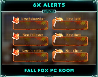 Animated Twitch Alerts Autumn Fox, Animated Fall Fox Twitch Alerts, Autumn Twitch Alerts, Fall Twitch Alerts for Streamers, OBS, Vtubers